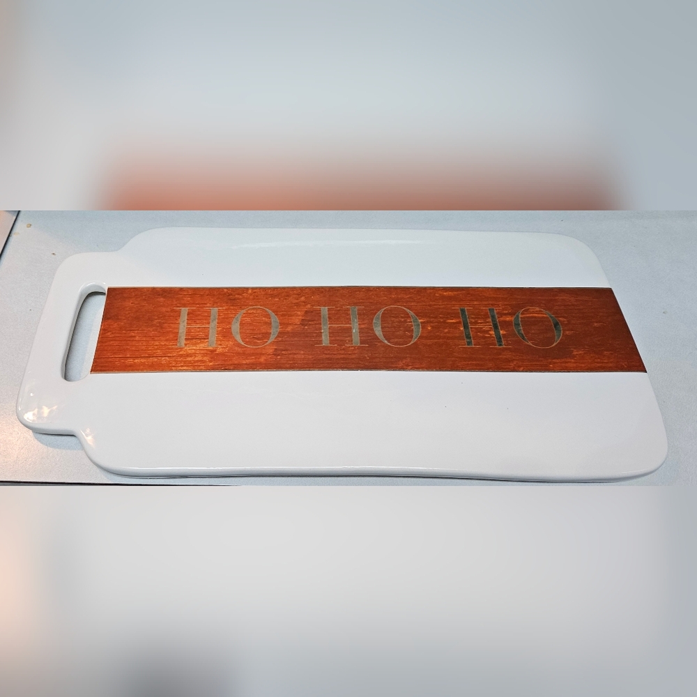 Ceramic Charcuterie Snack Tray Christmas Ho Ho Ho 13x6.5"
